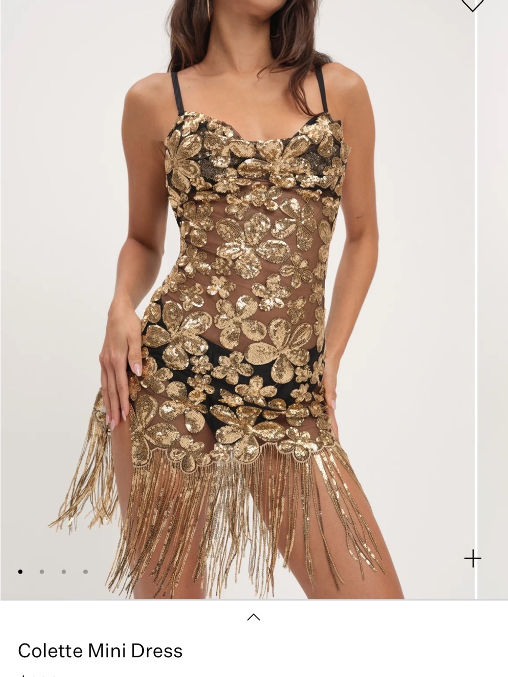 For Love and Lemons Gold Floral Sequin Mini Dress with fringe size XS